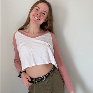 White and pink baseball tee